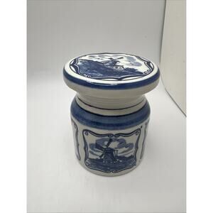 Delft Blue Holland Windmill Ceramic Jar with Cork Lid
